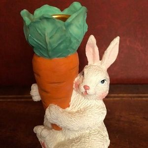 Vintage, bunny holding carrot candle stick, 4"